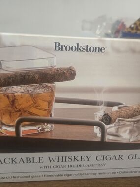 Brookstone Clear Whiskey Glass with Brown Cigar Accent